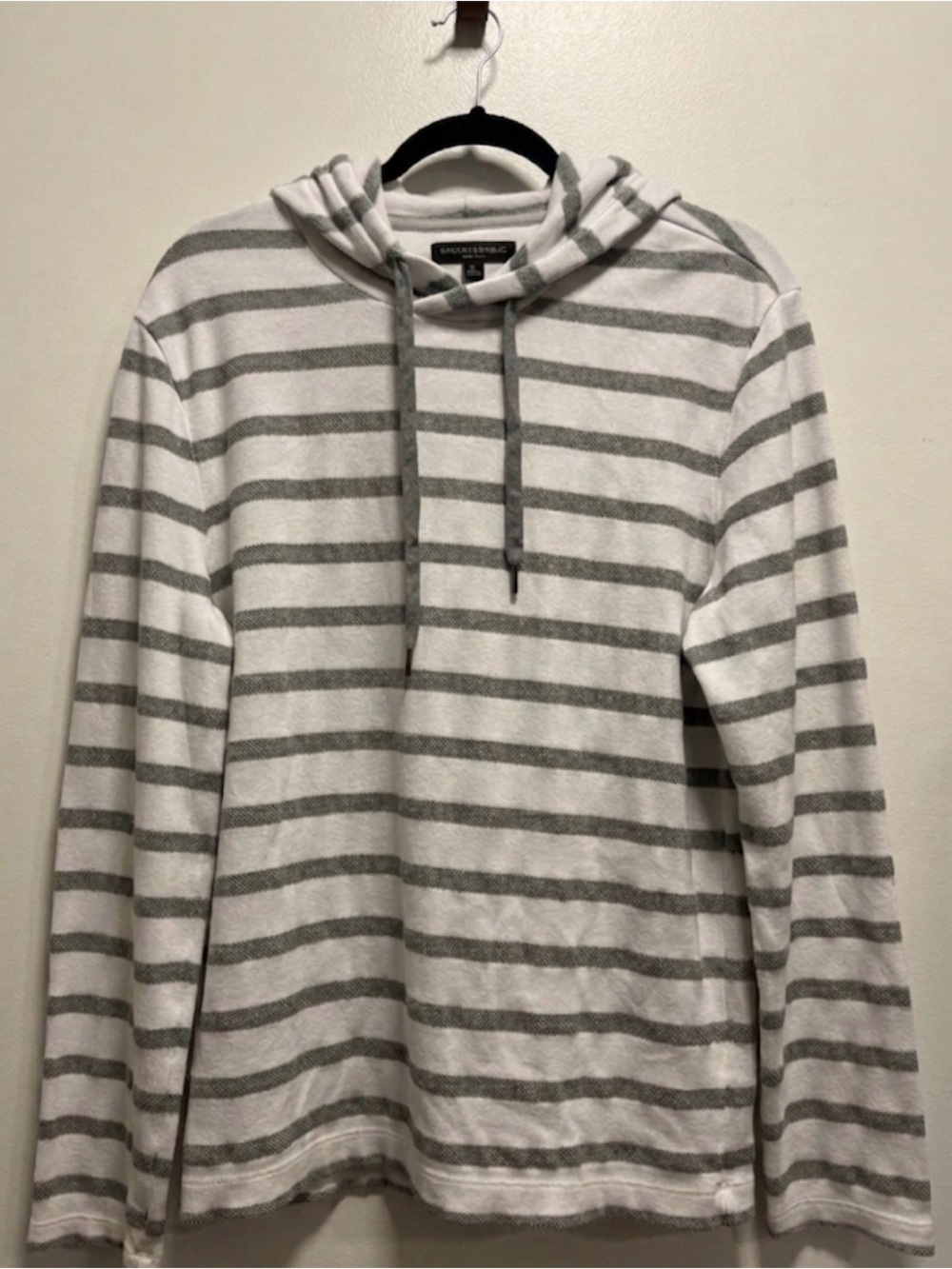 Banana Republic Gray and White Striped Knit Hoodie